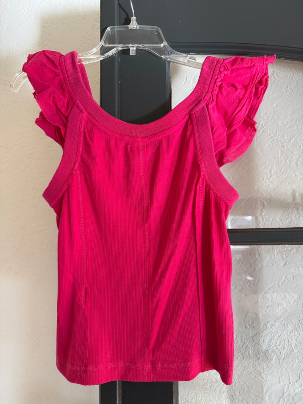 Pilcro Ribbed Tank with Ruffle Trim - Bright Pink - Picture 5 of 5
